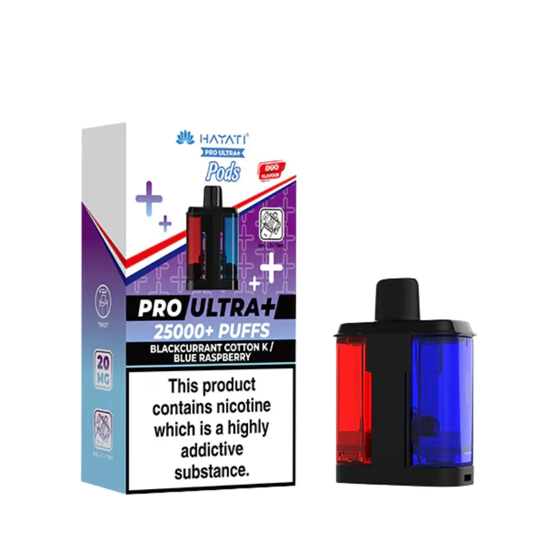 Hayati Pro Ultra Plus 25K Blackcurrant Cotton K Blue Raspberry Refill Pods
