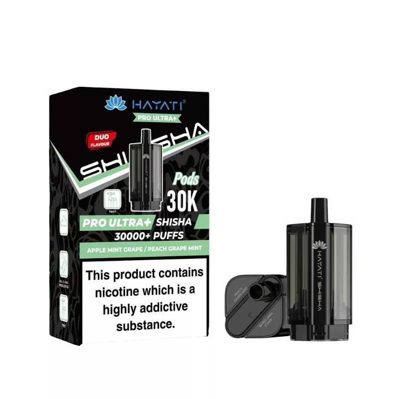 Hayati Pro Ultra Plus Shisha 30000 Apple Mint Grape / Peach Grape Mint Pods