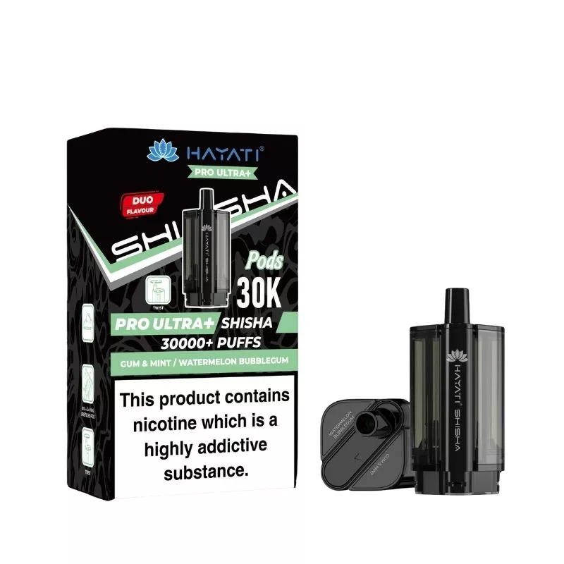Hayati Pro Ultra Plus Shisha 30000 Gum & Mint / Watermelon Bubblegum Pods