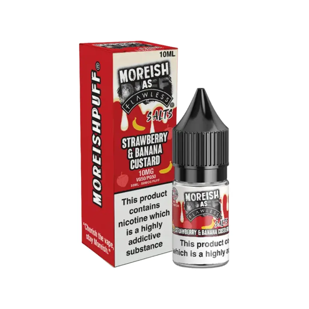 Moreish As Flawless Strawberry & Banana Custard 10ml Nic Salt E-liquid